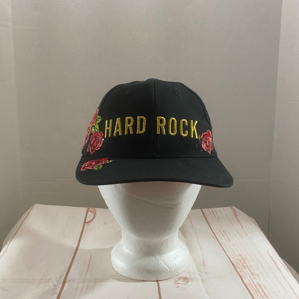 Hard Rock Cafe Atlanta Hat Black Cotton Rose Floral Embroidered Strapback Cap